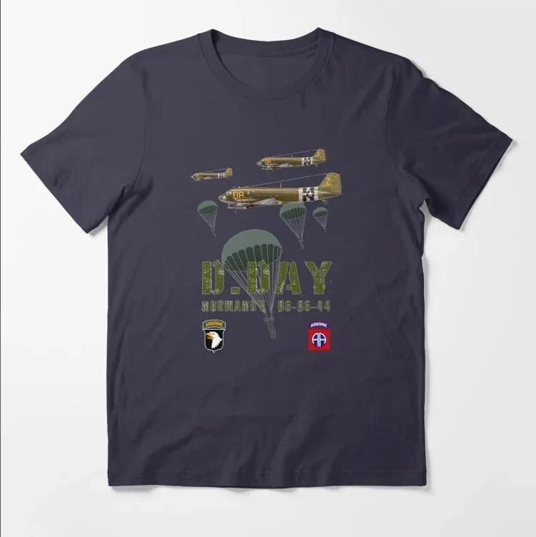 US Army 82nd 101nd Airborne Division Paratroopers Normandy D-Day T-Shirt New Short Sleeve Casual 100% Cotton O-Neck Mens T-shirt S