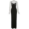 Dames Cami Kant Bodycon Maxi Jurk Spaghettibandjes Mouwloos Split Lange Jurk Sexy Laag Uitgesneden Avondjurk voor Cocktailparty Nachtclubs