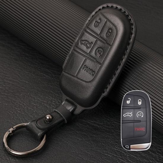 

For Jeep Dodge Chrysler Genuine Leather Key Remote Case Cover Protect 5 Button