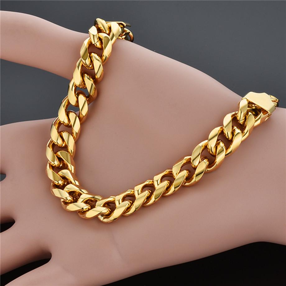 Punk Fashion Cuban Link Bracelet Male Gold Silver Color Stainless Steel Hand Chain Bracelet For Men Cool Hip Hop Jewelry Gift