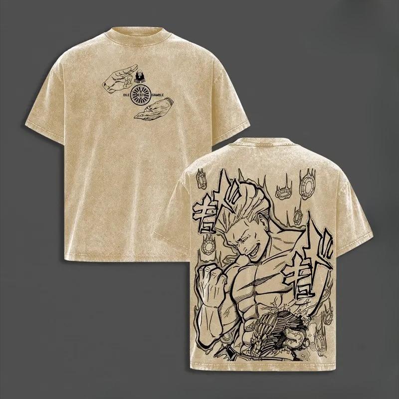 

Hot Anime Jujutsu Kaisen Hakari Kinji Graphic Tee Men Short Sleeve Clothing Washed Cotton Tshirt Casual T-shirt Harajuku T Shirt XXL коричневий