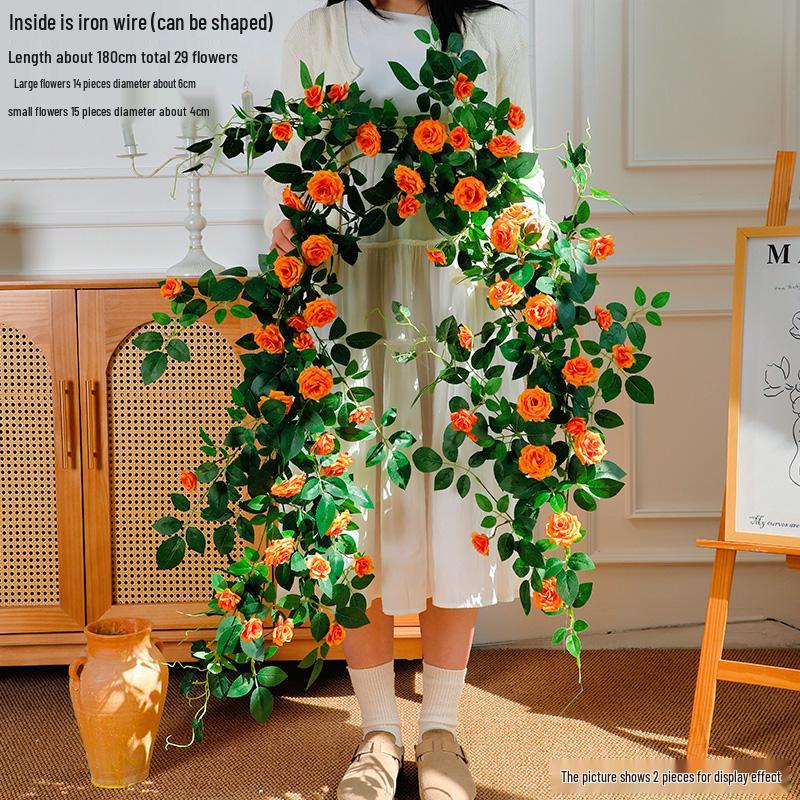 Rose Vine Air Conditioning Pipe Cover: Decorative Plastic Fake Flower Vine for Wall and Roof Hanging