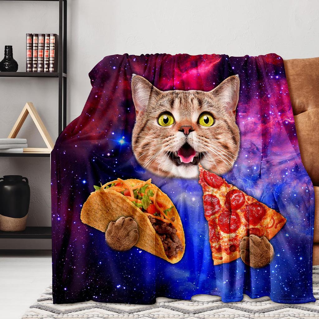 Cute Cartoon Cat Printed Blanket for Sofa Bed Travel Camping Living Room Office Conditioning Blanket for All Seasons Gifts