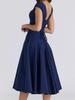 Elegantes quadratisch ausgeschnittenes Midi-Kleid im französischen Stil mit Bindegürtel