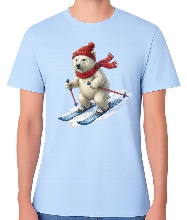 Skiing Polar Bear T-Shirt Funny Winter Animal Snow Ski Graphic Unisex Tee XXL