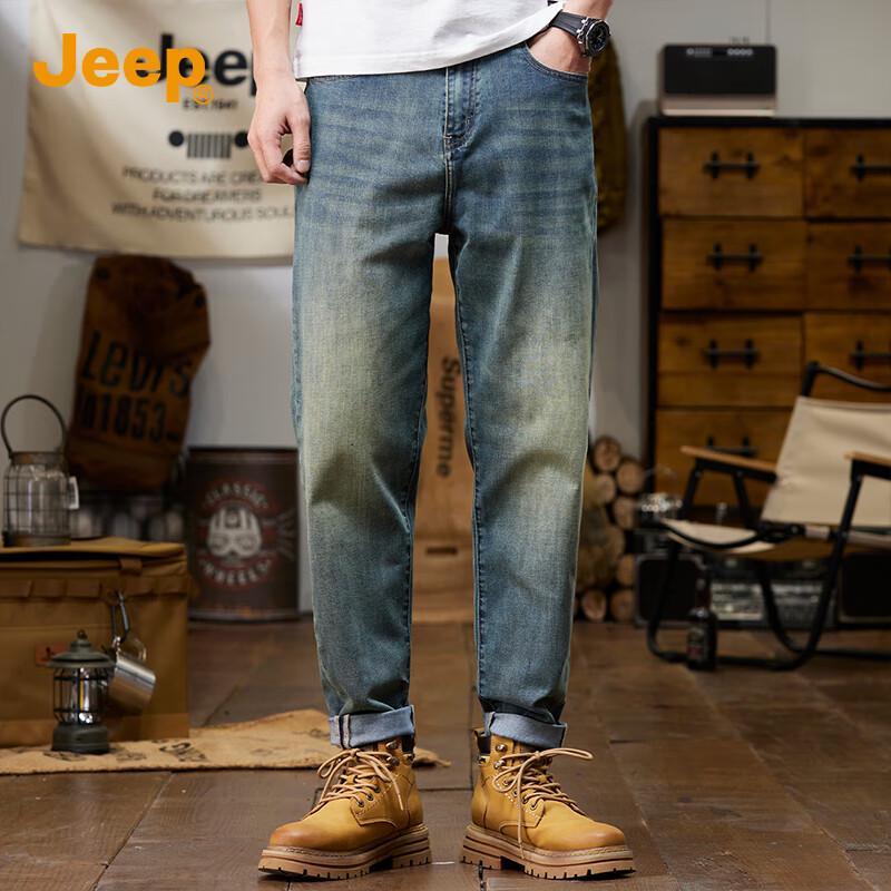 JEEP Men's Vintage Washed Slim Straight Jeans