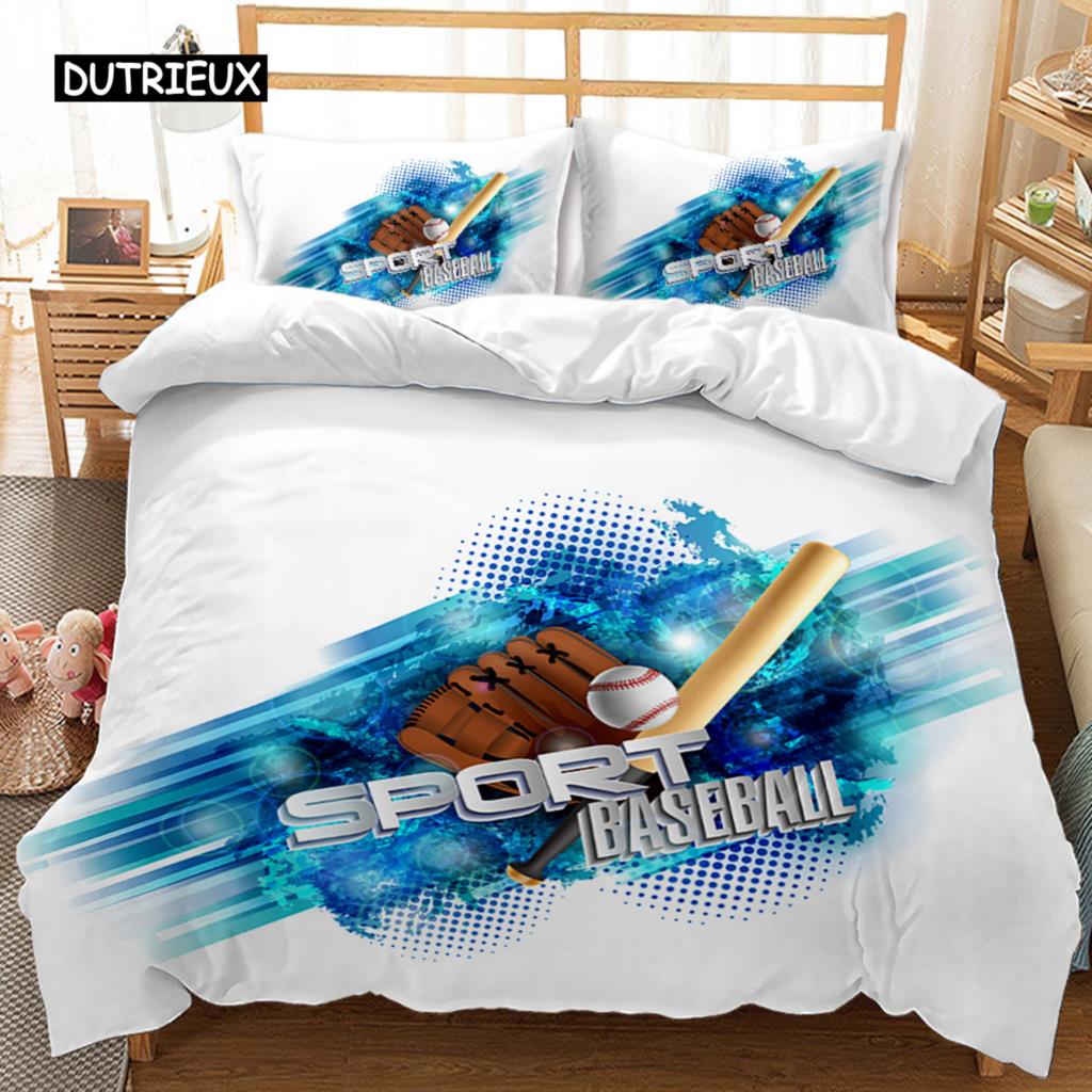 Baseball Duvet Cover  Abstract Ball Sports Baseball Bat Bedding Set Competitive Games Bedroom Decor Queen Polyester Quilt Cover