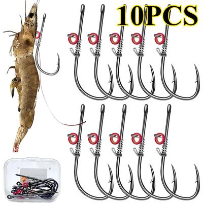 10 Pcs Fishing Hooks Live Shrimp Fixed Hook Carbon Steel Barbed with Holes 2/3/4 Catfish Bass Fishing Bass Fishing Gear Lure