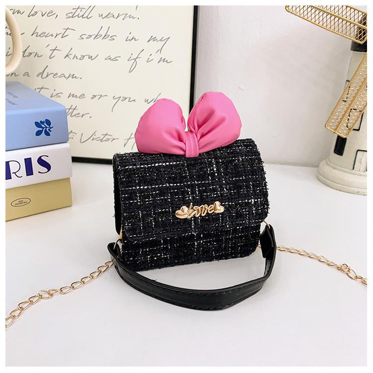Kids Trendy Woolen Shoulder Bow Bag Chain Element Breathable Everyday Material