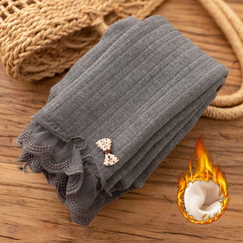 Winter Stripe Lace Fleece-Lined Thick Leggings for Baby Girls - Fashionable, Warm Autumn Style