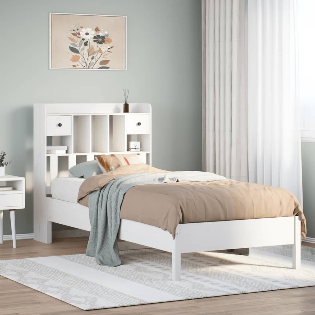 Vidaxl Bed With Shelf, Without Mattress, White, 90X190 Cm, Pine