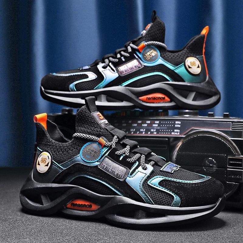 Men s shoes fly-woven breathable sneakers men s color matching platform dad shoes non-slip trendy shoes men 39