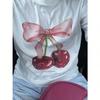 Vintage Cherry Bow Printed Wounisex's T-Shirt Cute Coquette Short Sleeve Cottagecore Aesthetic Top For Females