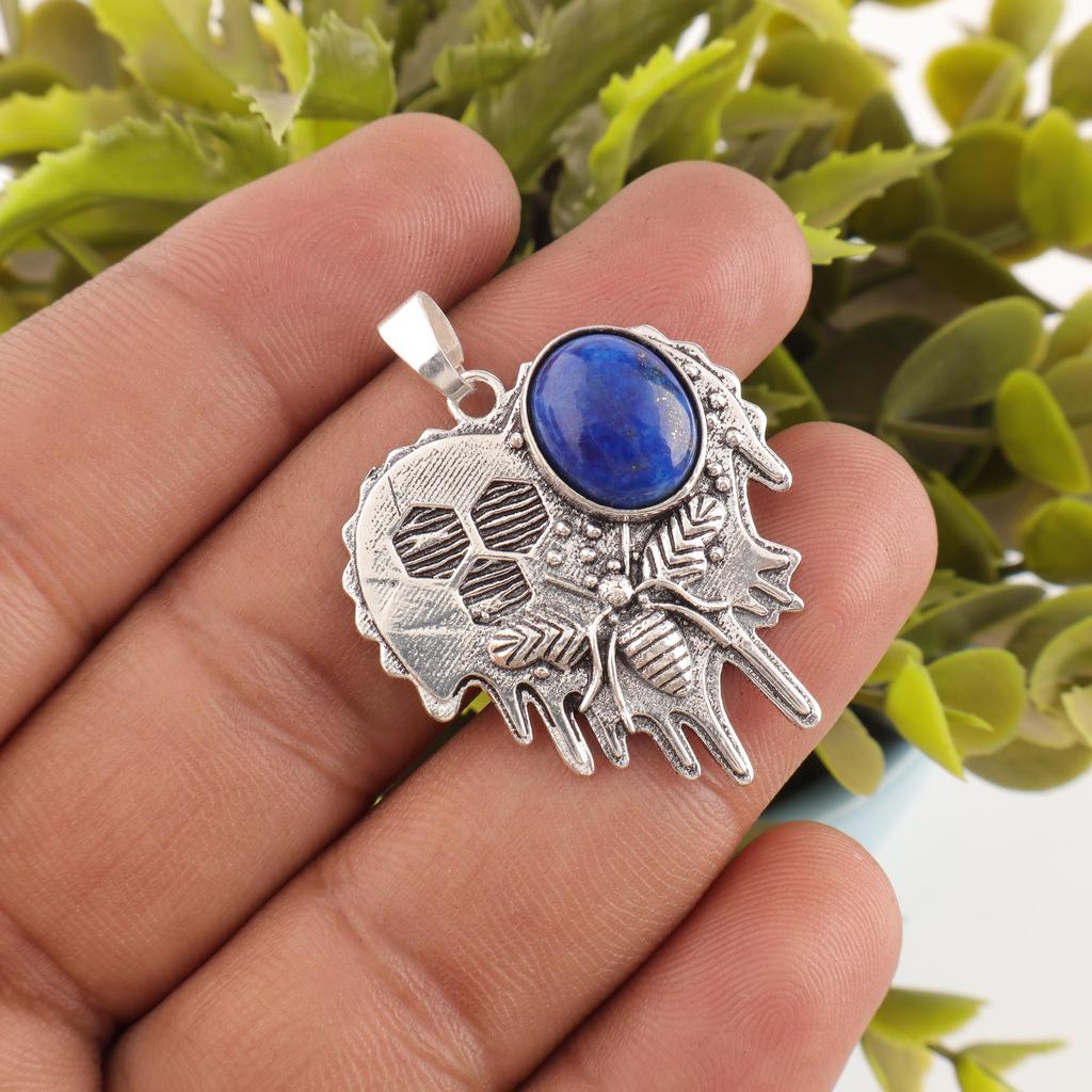 Lapis Lazuli anheng Håndlagde edelstenssmykker, 925 solid sterling sølv anheng, unikt design smykkeanheng