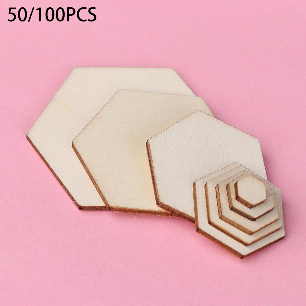 50/100 Stück Neue Sechseckige Form Holz DIY Lasergeschnittene Verzierungen Handwerk Dekoration Ornamente Hochzeit