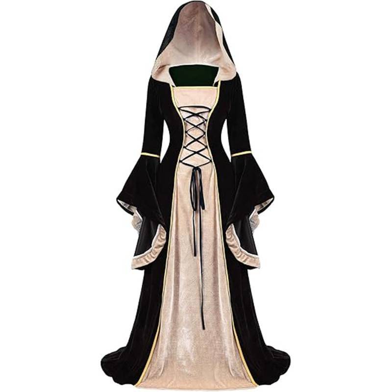 Medieval Vintage Court Dress With Velvet Fabric And Puff Sleeves For Halloween Costume Enthusiasts