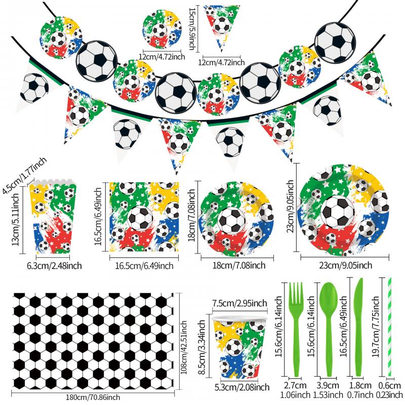 World Cup Party Decorations Set, Disposable Paper Plates Cups Banner Tablecloth, Soccer Theme Birthday Party Supplies