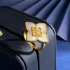 ] Multi-colored Four-leaf Clover Hollow Ring, Four-petal Flower Diamond Ring, Gold-plated Process, Advanced Texture