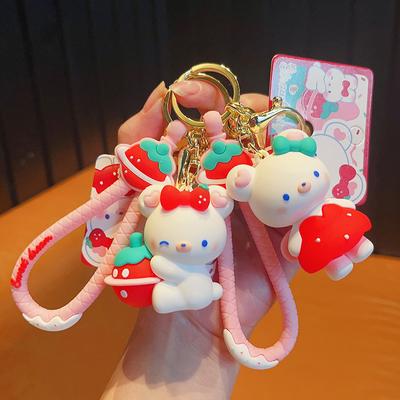 Sweet Strawberry Bunny Keychain Pink Girl Heart Fashion Bag Pendant Exquisite Practical Small Gift