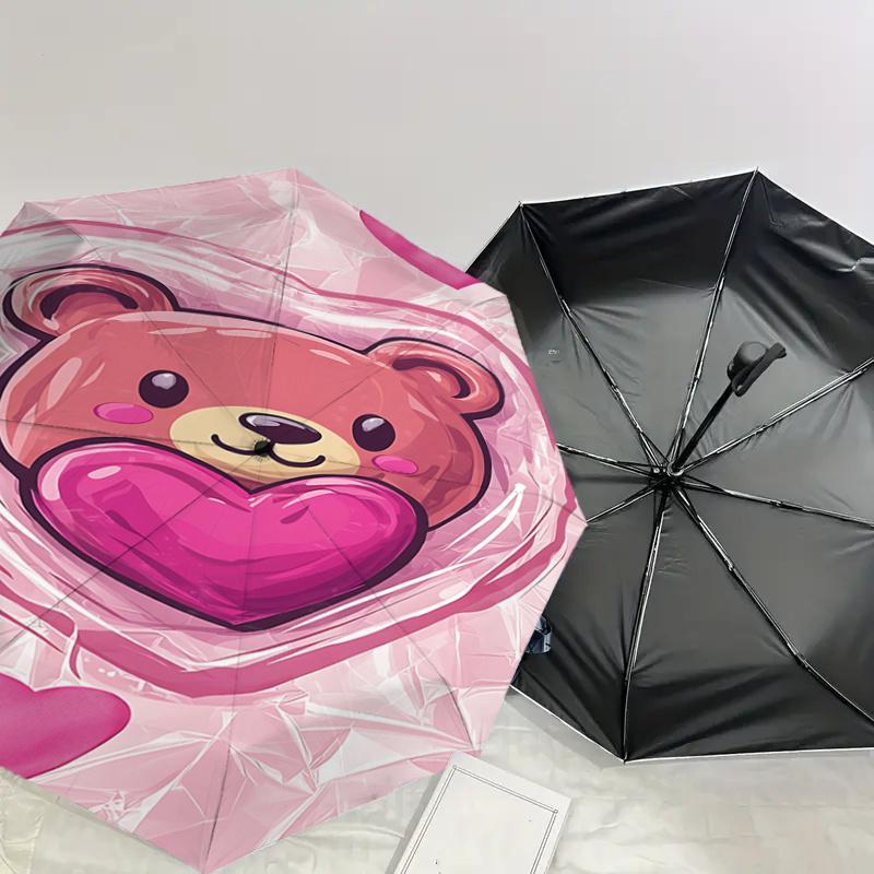 Teddy Bear Heart Shaped Automatic Opening/Closing Umbrella with Foldable Design, Iron Frame for Outdoor Use, Perfect Gift for Fans, Traveler