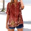 Women's Loose Printed Stand Collar Short-sleeved Cotton and Linen Top