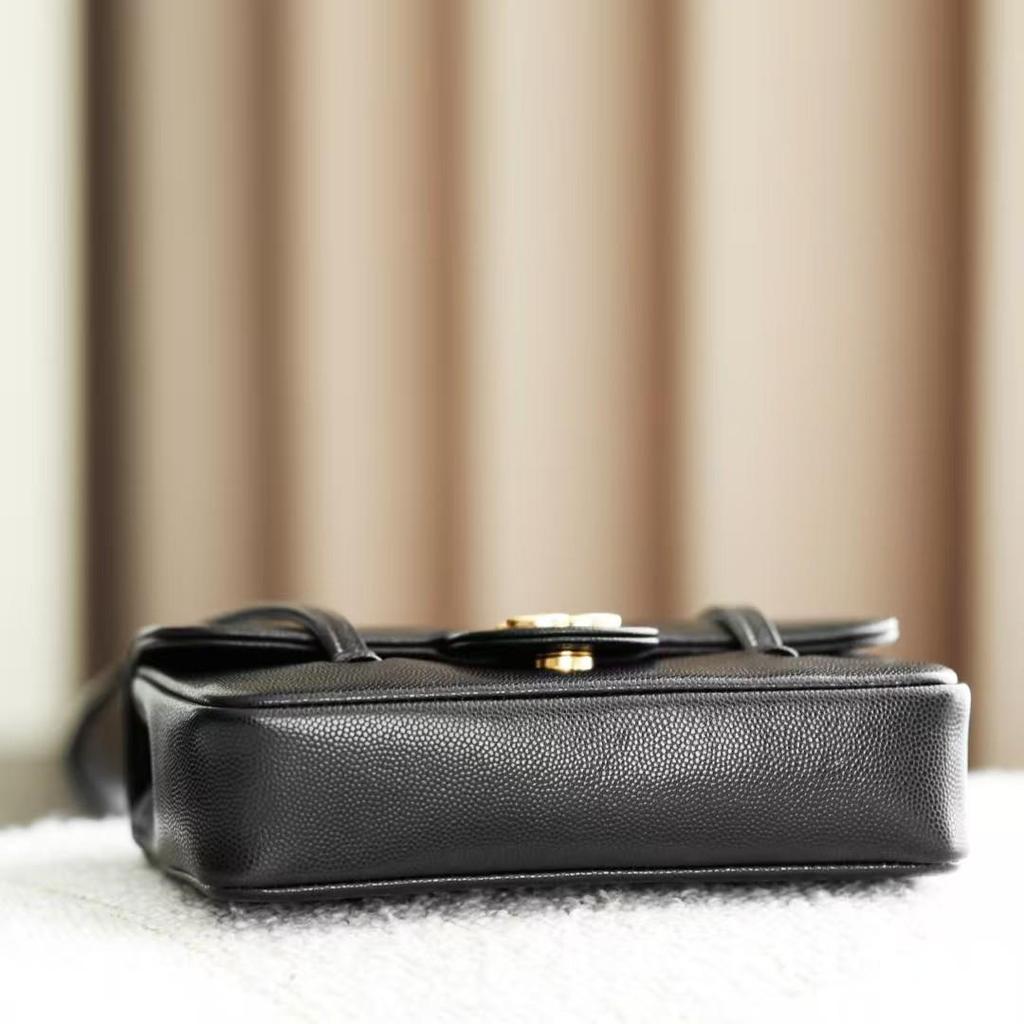 Classic French Lambskin Caviar Bead Quilted Chain Crossbody Bag