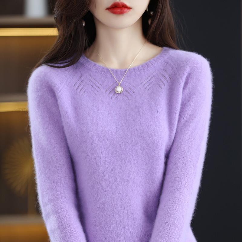 Sleeved Round Neck Sweater with Shoulder Sleeves Women's Autumn and Winter Loose Hollow Pullover Fashionable and Versatile Knit Sweater