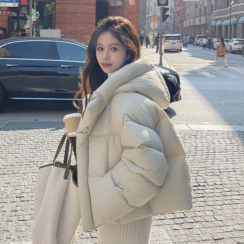 Chaqueta de Otoño para Mujer con Cuello Mock y Capucha, Invierno Gruesa Cálida Sólida Casual Acolchada de Algodón, Abrigo de Algodón Holgado Parkas Outerwear