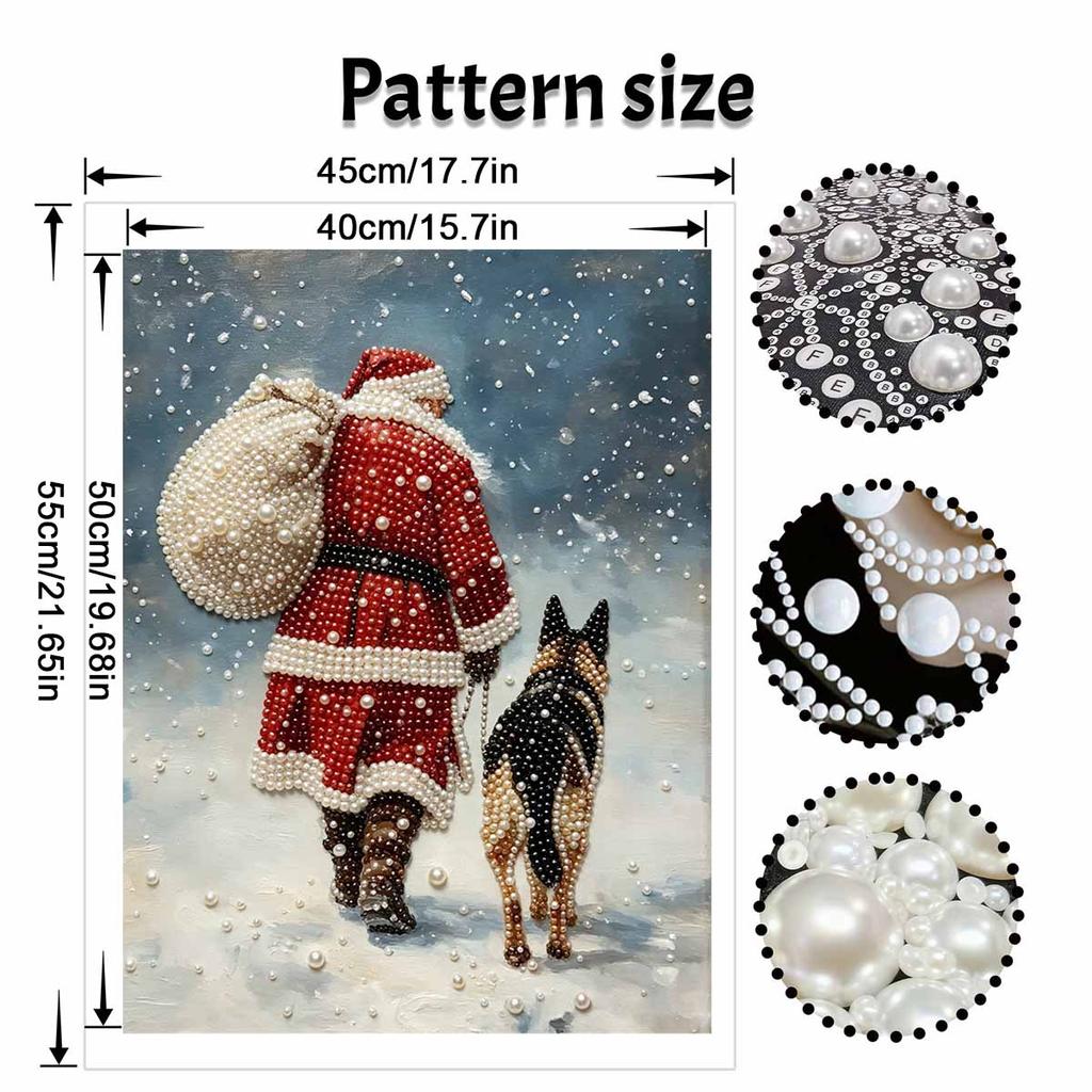 Santa Claus and Dog Pearl Bead Painting Kit with Frame Shiny Canvas Art for Creative Craft Home Decoration and Holiday Gift