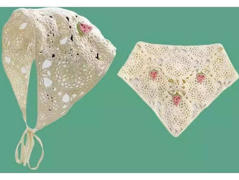 Spring & Autumn Korean Crochet Triangle Scarf & Hairband - Cute Floral Style for Women & Girls