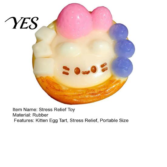 Fake Egg Tart Toy Kitten Squeeze Toy, Stress Relieving Cartoon Healing Ball Soft Stretchy Food Fidget Portable Sensory