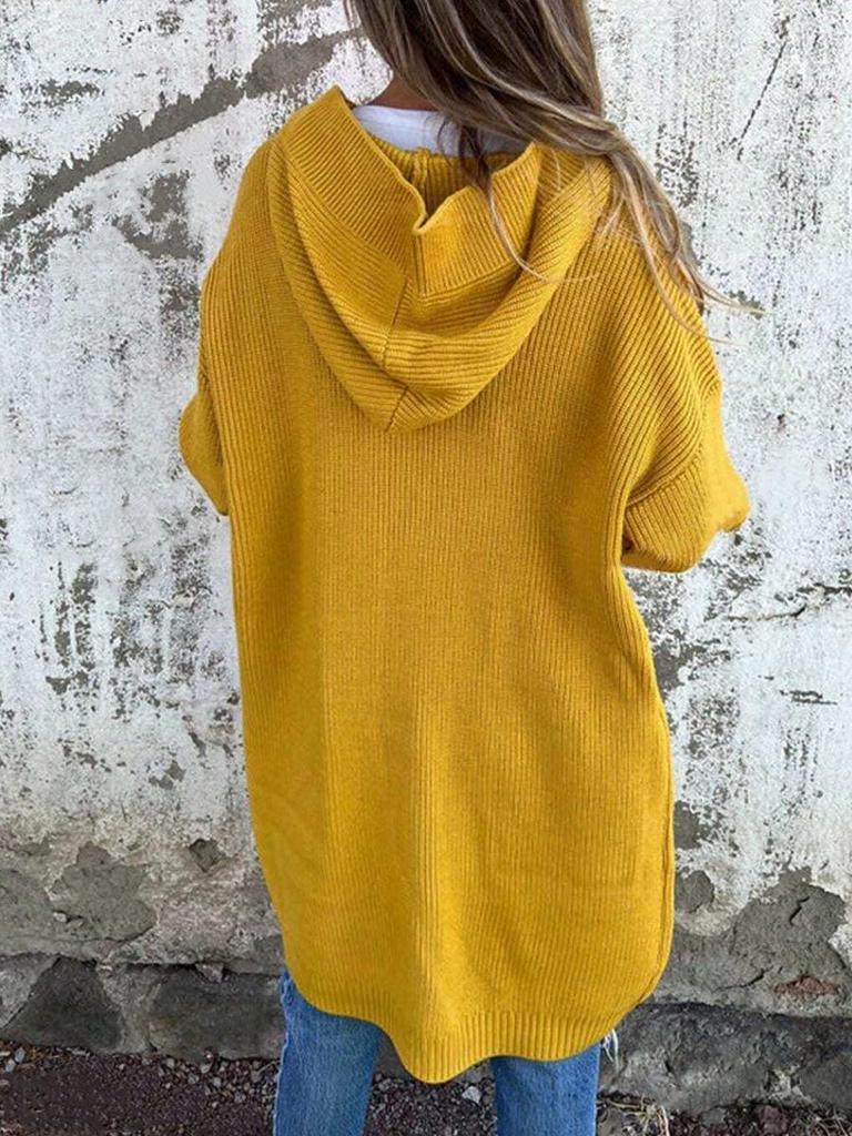 Women's Hooded Knitted Cardigan with Buttons and Pockets for Autumn/Winter