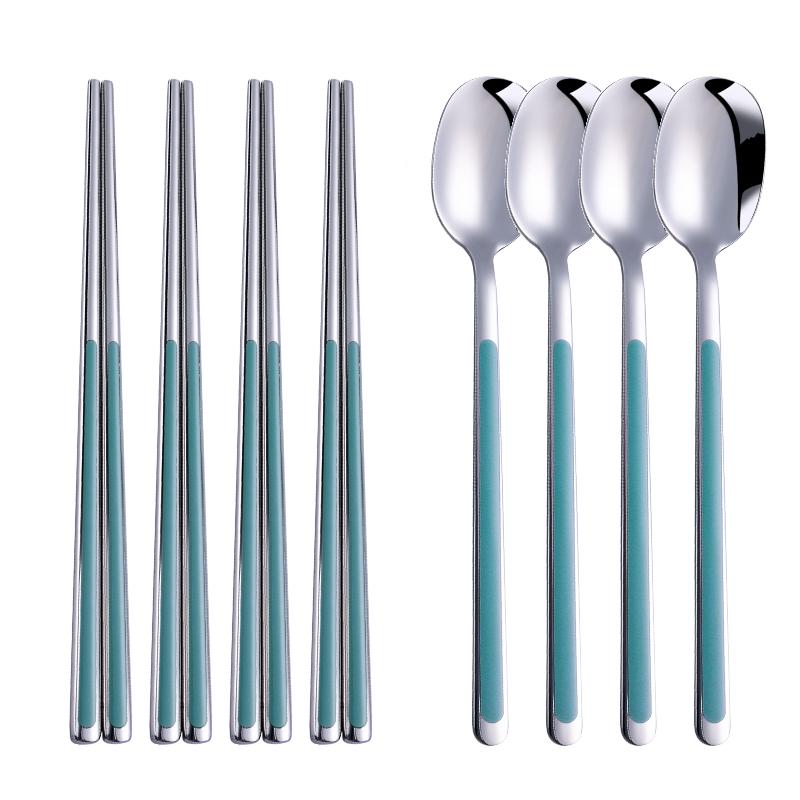 Set 304 Stainless Steel Tableware Set Spoons Chopsticks Dinnerware Set Utensils Kitchen Dinner Set Tableware Set Korean Cutlery