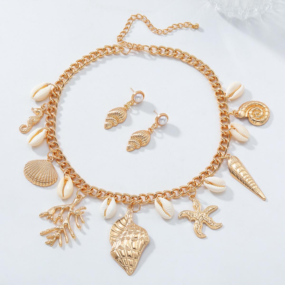 

Набор из 3 предметов в стиле бохо, трендовый цирконовый набор «Океан», ожерелье с подвеской в виде ракушки и серьги-подвески, для повседневной носки, для пляжной вечеринки 50cm