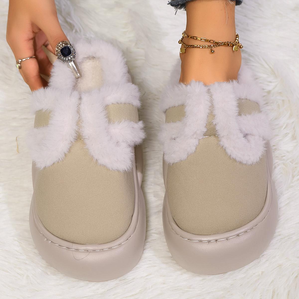 

Модные женские пушистые сапоги с толстой подошвой, удобные, без застежек, на хлопковой подкладке, на платформе, женские зимние плюшевые нескользящие теплые зимние сапоги 36-37 бежевый