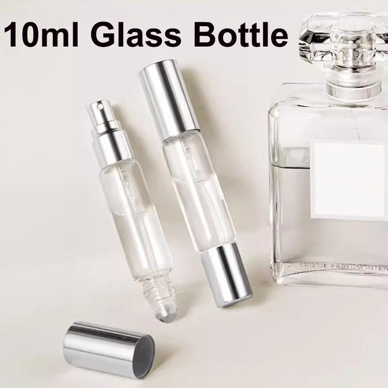 10Ml Double-Headed Perfume Glass Bottle Rolling And Mist Spray Aluminum Nozzle Glass Bottles Refillable Empty Fragrance Atomizer