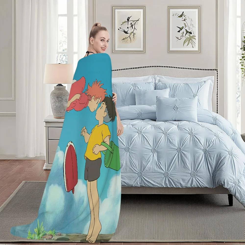 Blanket Plush Nap P-Ponyo Sofa Anime Rug for Living Room Warm Cute Office Bedroom Film Kawaii Birthday Home Travel Kid Gifts