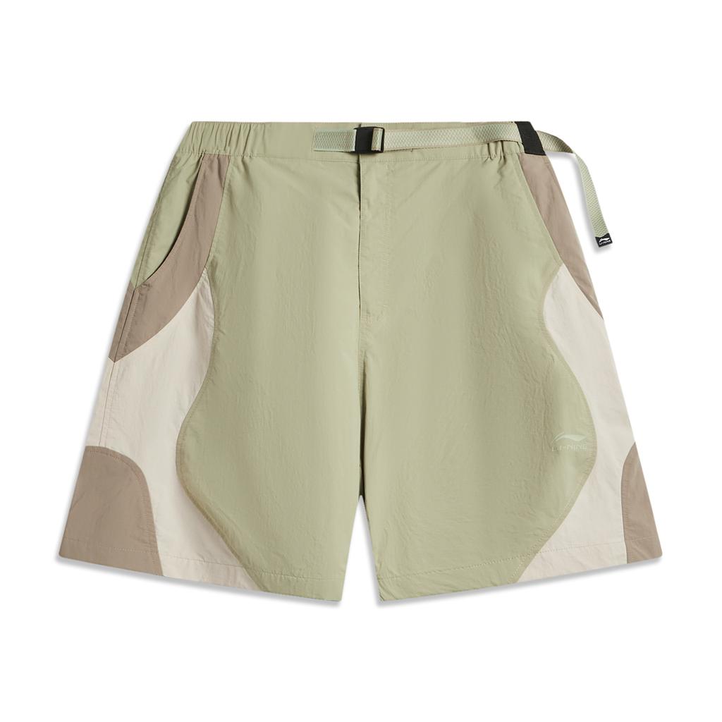 Li Ning Color Block Mid Waist Breathable Versatile Five Point Sports Shorts Men Shorts Leaf-Green AKSV495-2