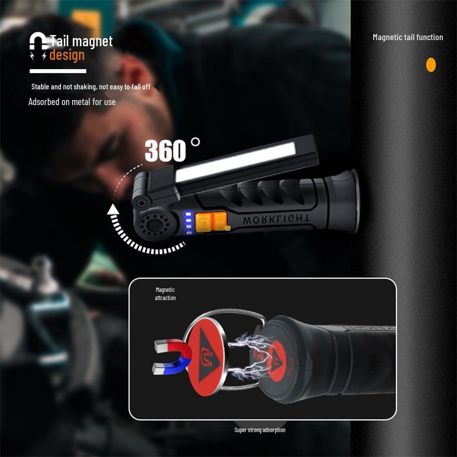360° Folding Magnetic COB Handheld Work Light with Multi-functional Red Warning Light