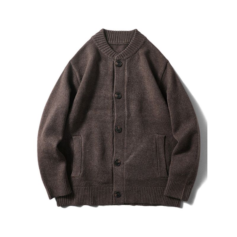 American Retro Cardigan Sweater Men's Autumn and Winter Thickening Stand Collar Outwear Export Cattle Goods Idle Style Knitwear Jacket
