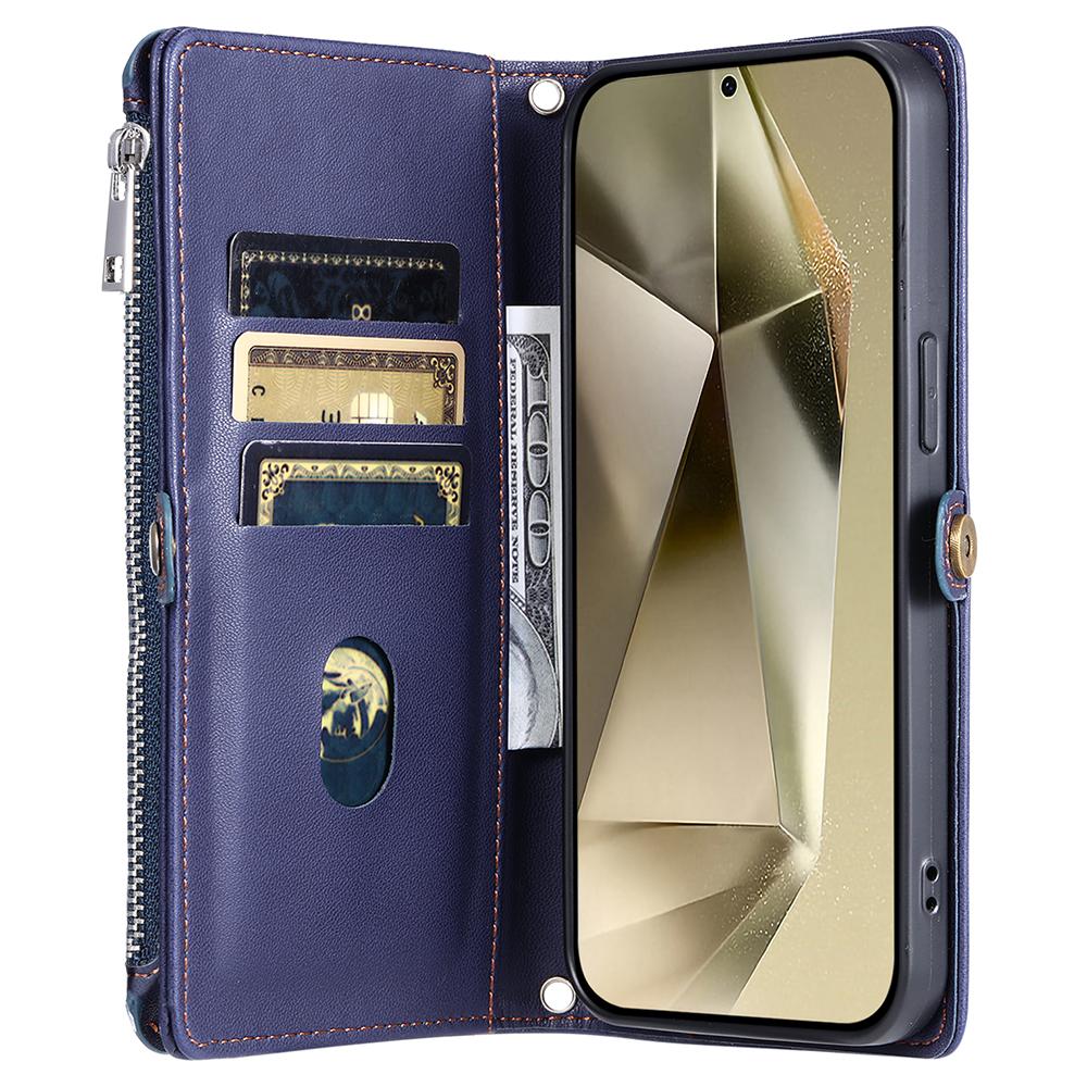 

015 Style For Samsung Galaxy A56 5G Case TPU+PU Leather Wallet Phone Cover with Straps Blue