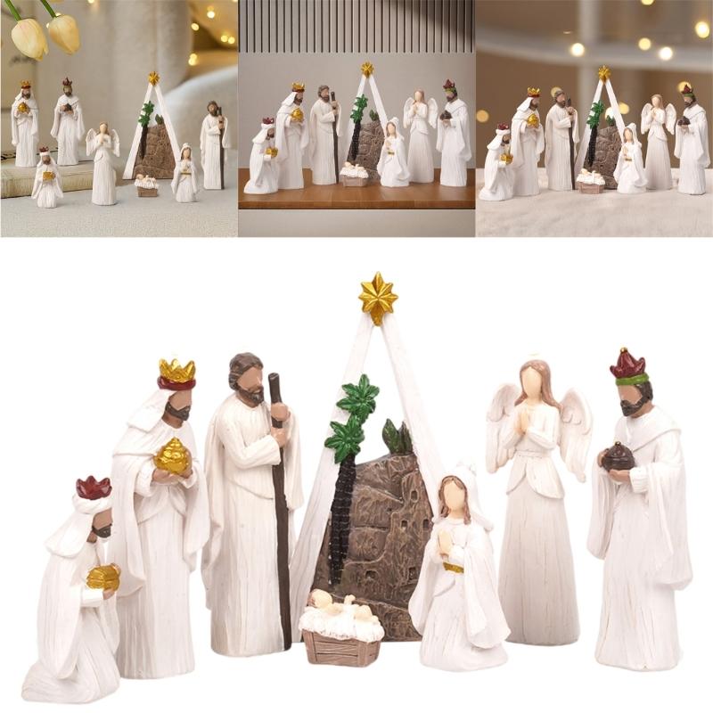 Christmas Nativity Figurines Resins Nativity Scene Statue with Stable Holy Family Statue Table Centerpieces Home Decors