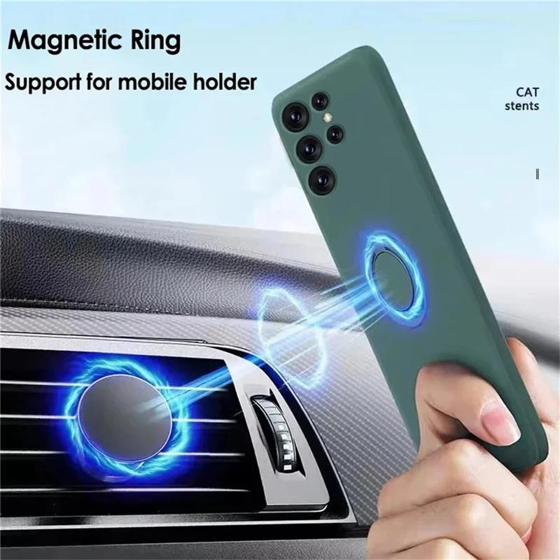 S25 S24 Ultra Plus Case Liquid Silicone Magnetic Ring Stand Soft Cover For Samsung Galaxy S25 S24 S23 S 25 Ultra Plus S25Ultra