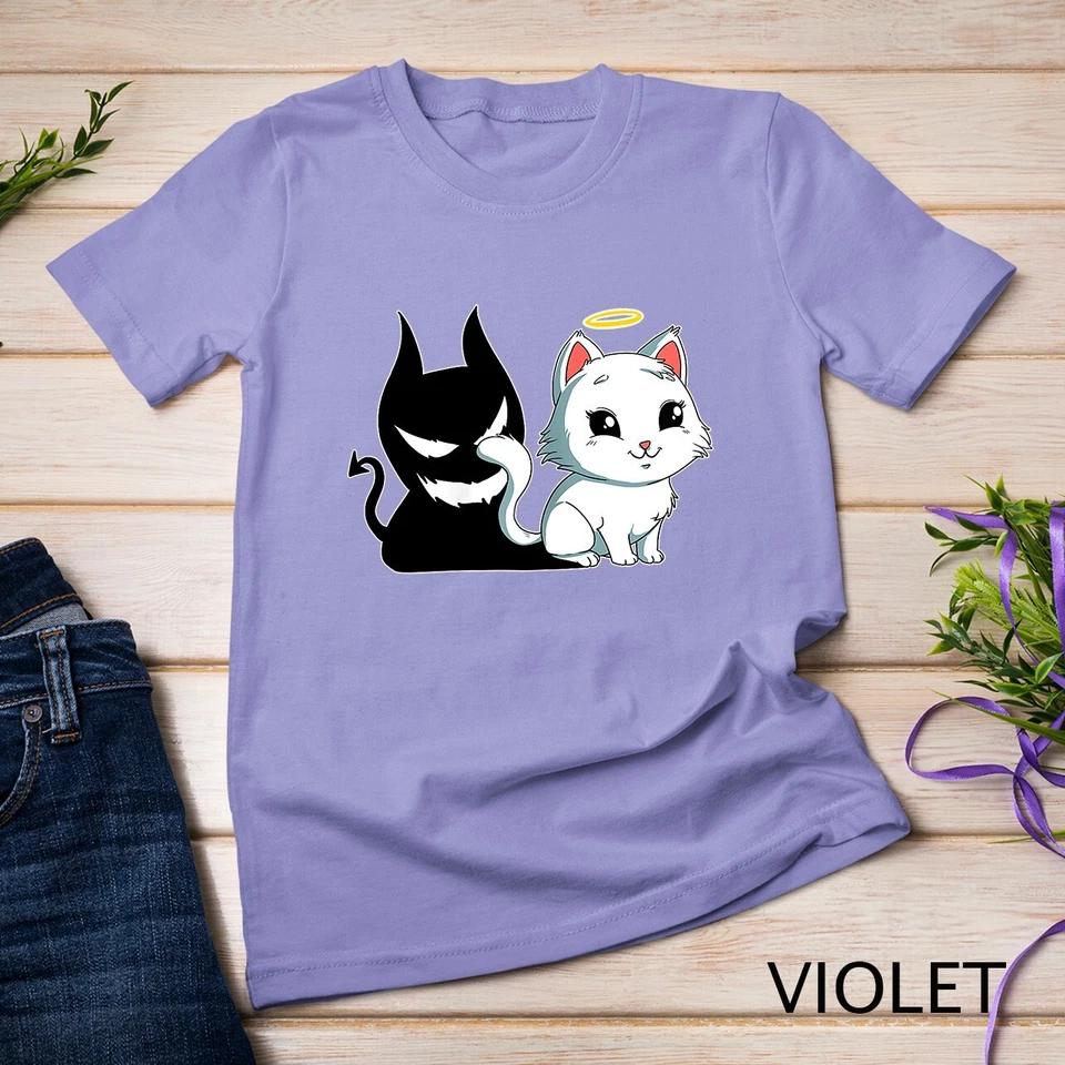 Funny Angel Devil Cat T-Shirt Sweet Dearly Kitty Demon Unisex T-shirt 13 L