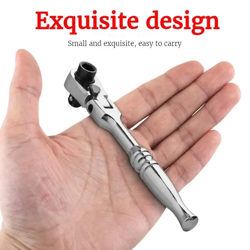 1/4 Double Ended 72 Teeth Quick Spanner Tool Screwdriver Socket Bit 2 In 1 Round handle Ratchet Wrench DIY Home Repair Hand Tool