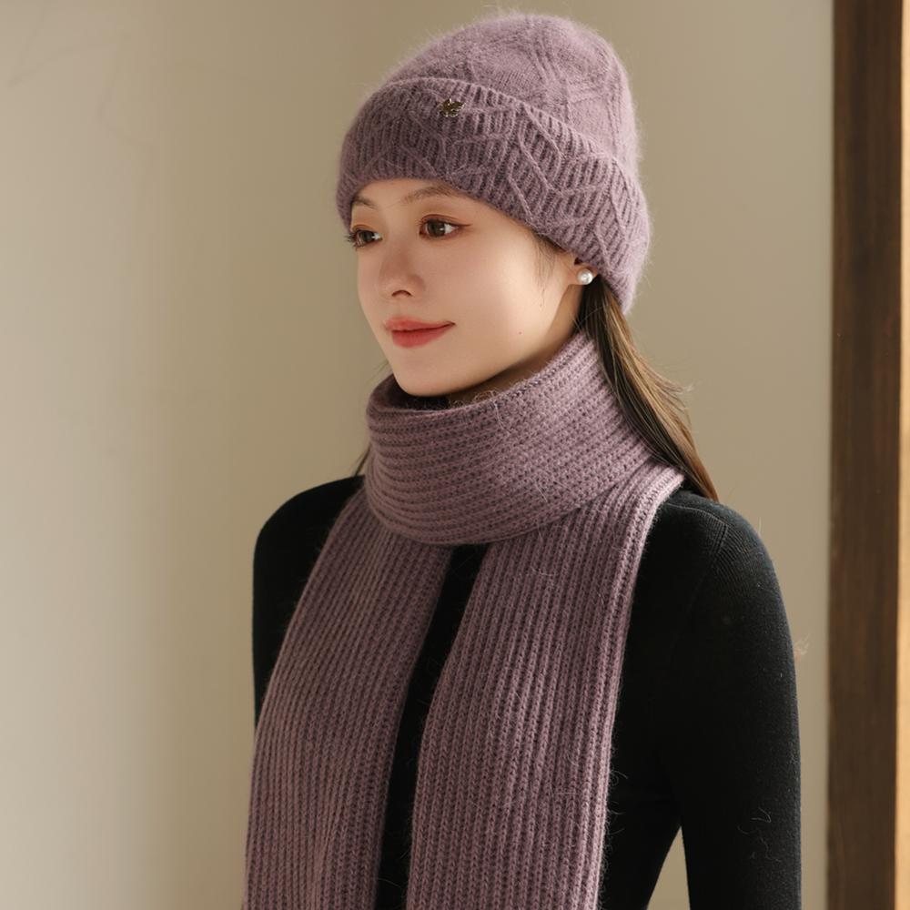 

Новый женский зимний теплый костюм, женские шапки-бини для женщин, простой дизайн, украшение, повседневная вязаная шапка из кроличьего меха, зимняя теплая шапка 56cm-60cm светло-фиолетовый