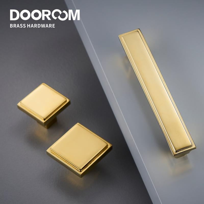 Dooroom Brass Furniture Handles Modern American Shiny Gold PVD Pulls Wardrobe Dresser Cupboard Cabinet Drawer Show Box Knobs