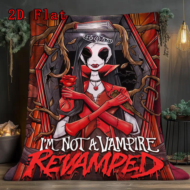 Gothic Vampire 2D Flat Pattern Flannel Blanket High Quality All Seasons Warmth and Comfort Perfect for Christmas Gifts.