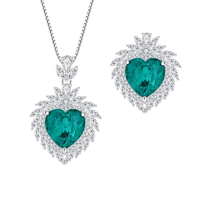 Wish European and American style retro simulation grandmother green heart-shaped pendant ring set main stone 15 * 15