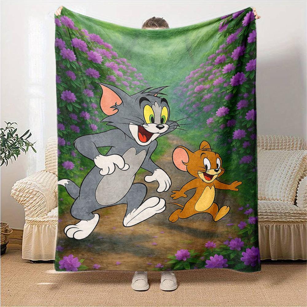 1pc Tom and Jerry Flannel Blanket Soft Warm Throw for Home, Office, Travel, All-Season Cozy Bedding Gift L1404